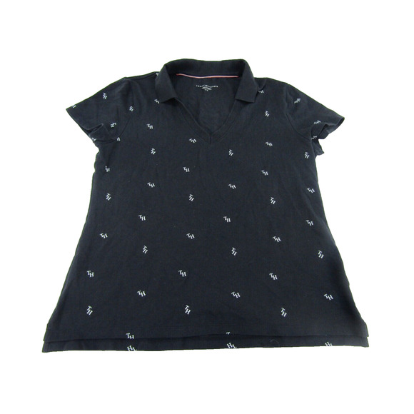 Tommy Hilfiger Blue Logo Collar Knit Top Women's Large Initials Nautical - Picture 1 of 10